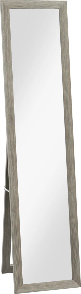 HOMCOM Lustro stojące, lustrzane lustro ściienne, w zestawie z mocowaniem na ścianę, efekt drewna, 37 cm x 40 cm x 155 cm, Brązowe