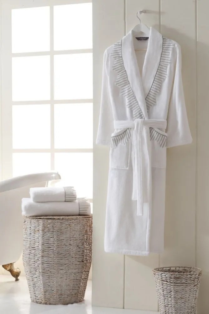 Damski elegancki szlafrok NOVA w ozdobnym opakowaniu M Biały