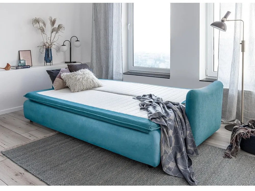 Turkusowa aksamitna rozkładana sofa Miuform Tender Eddie