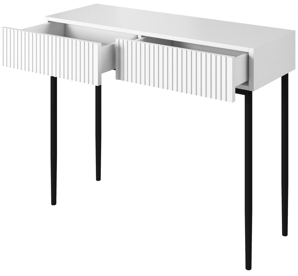 Konsola / toaletka Nicole 100 cm z szufladami - biały mat / czarne nóżki