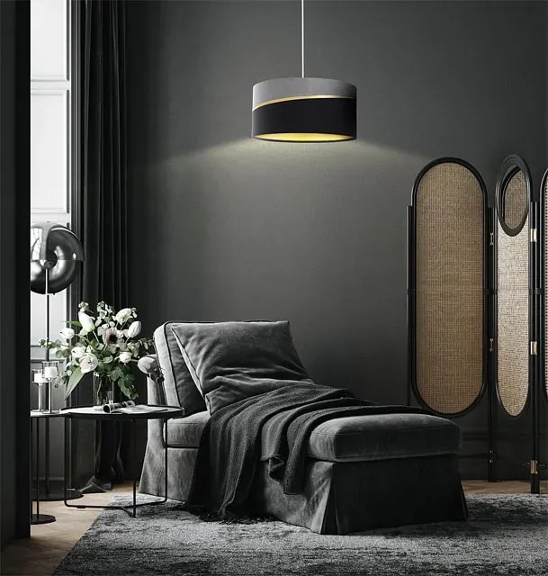 Szaro-czarna lampa wisząca z welurowym abażurem - A338 A8-D87