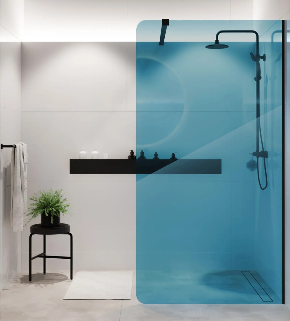 Ścianka prysznicowa WALK IN FIX niebieska 8mm MOLIS NATURE Blue Round MASSI | rożne rozmiary : Kolor profili kabiny - złoty szczotkowany, Szerokość ścianki - 80 cm, Typ montażu - WALK in FIX (Do ściany)