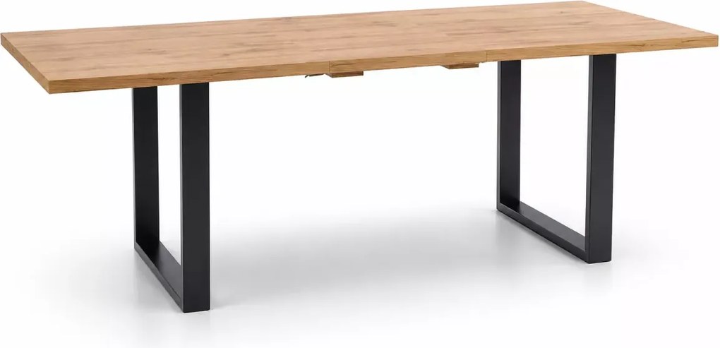 Stół rozkładany Mareo 160-210x90 z laminowanego blatu w kolorze dąb wotan ze stalową czarną podstawą