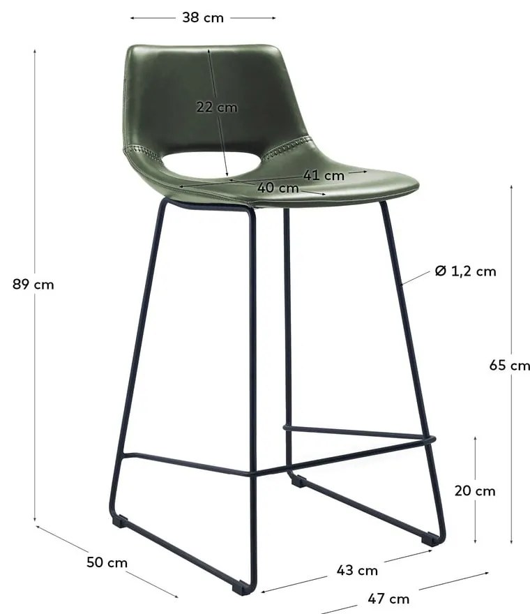Hoker z imitacji skóry w kolorze khaki (wysokość siedziska 76 cm) Zahara – Kave Home