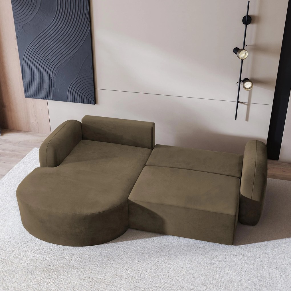 Masseno Narożnik AMILIA z funkcją spania i pojemnikiem na pościel Narozniki L, Rozkładana sofa - Beżowy, MONOLITH 09