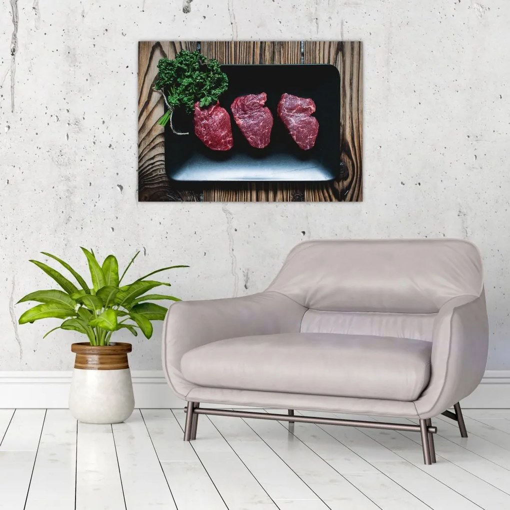 Obraz na szkle mięsa na talerzu (70x50 cm)