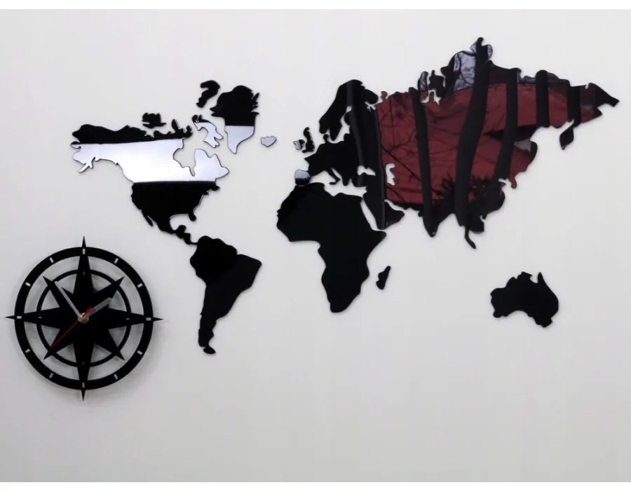 Zegar na ścianę mapa świata akrylowy naklejany kompas do salonu duży loft