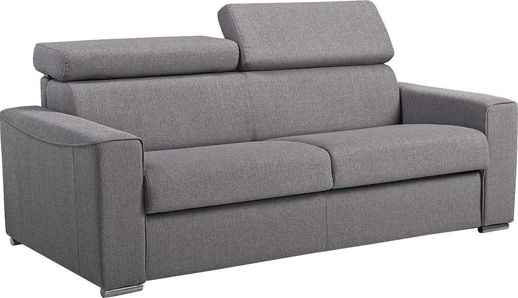 Kanapa 3-osobowa rozkładana typu express z szarej tkaniny z siedziskiem z pianki z pamięcią kształtu - pow. spania na szerokich listwach 140 cm - Materac 16 cm z pianki z siedziskiem z pianki i z pamięcią kształtuVIZIR