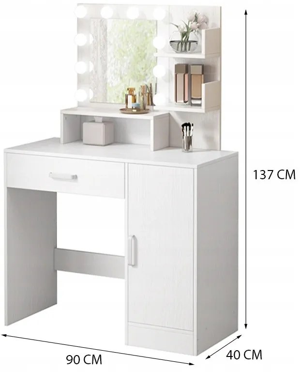 Toaletka kosmetyczna makijażu wizażu z lustrem led nowoczesna glamour loft