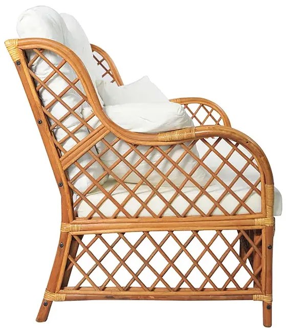 Jasnobrązowa 2-osobowa sofa rattanowa z lnianą tapicerką H3-A65