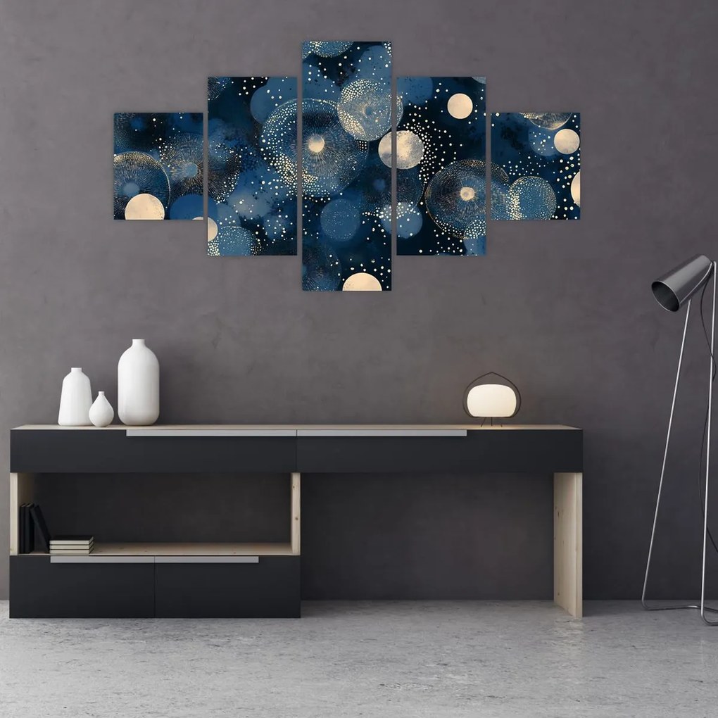 Obraz - Niebiesko-złote pierścienie (125x70 cm)