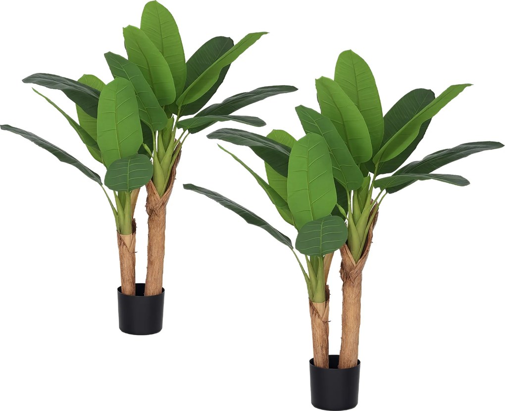 HOMCOM Sztuczna Roślina, sztuczne drzewa, zestaw 2 sztuk, naturalny wygląd, plastik, doniczka, Zielony