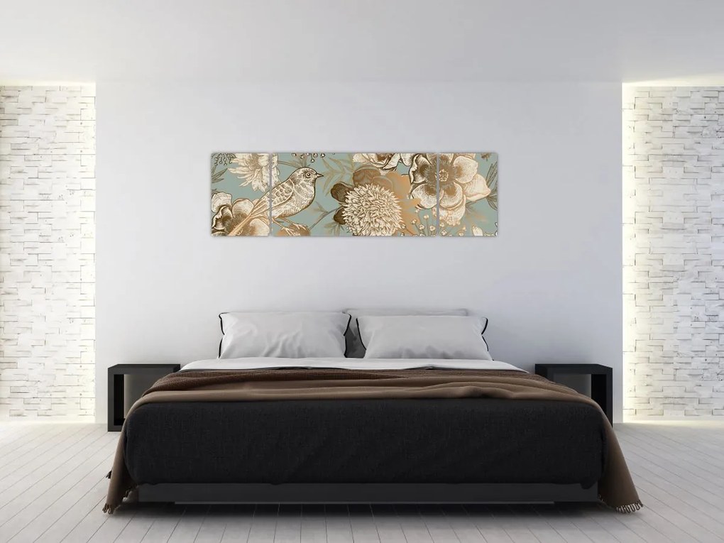 Obraz - Ogród z ptakiem (170x50 cm)