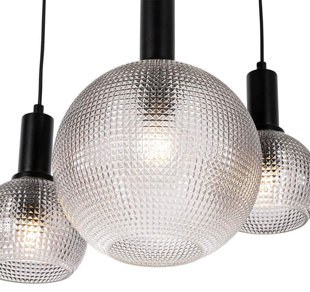 Designerska lampa wisząca czarna z przydymionym szkłem 8 świateł - ChicoDesignerski Oswietlenie wewnetrzne