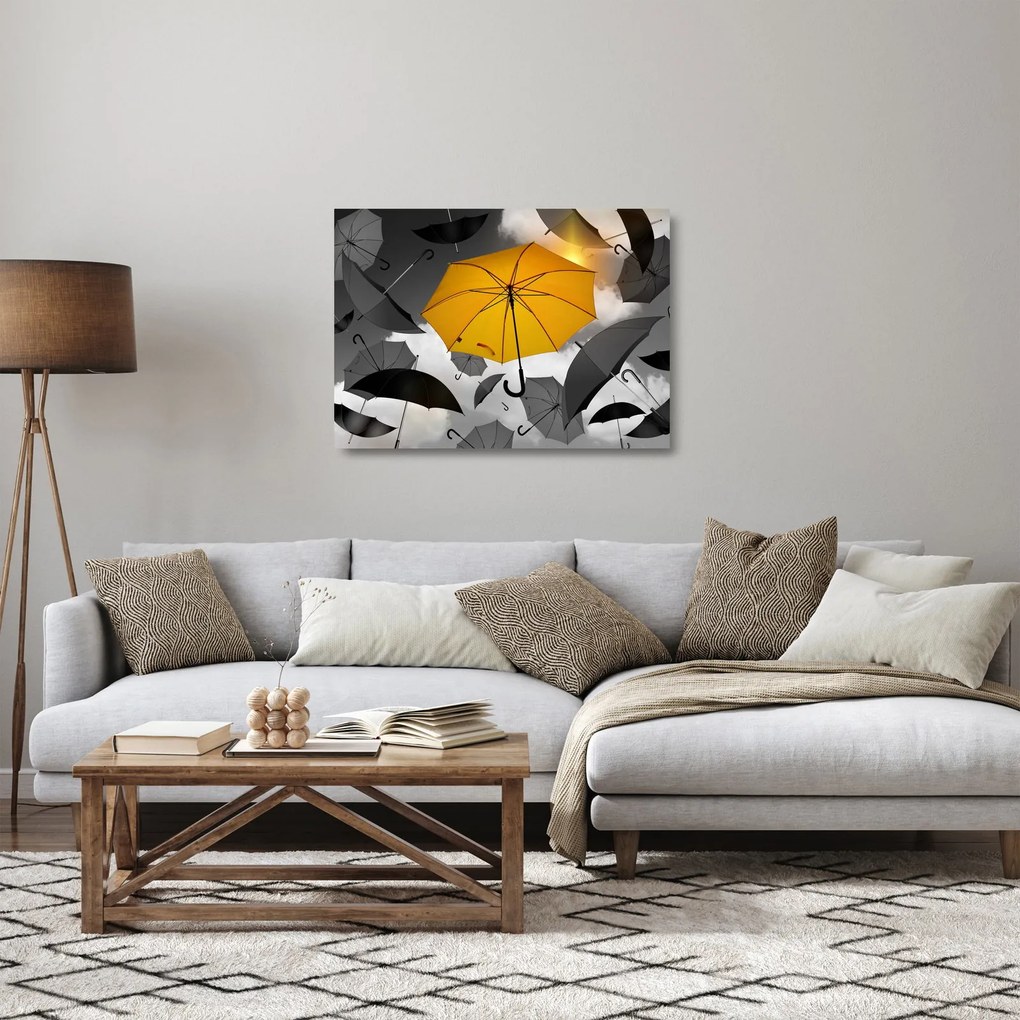 Obraz na szkle żółtego parasola (70x50 cm)