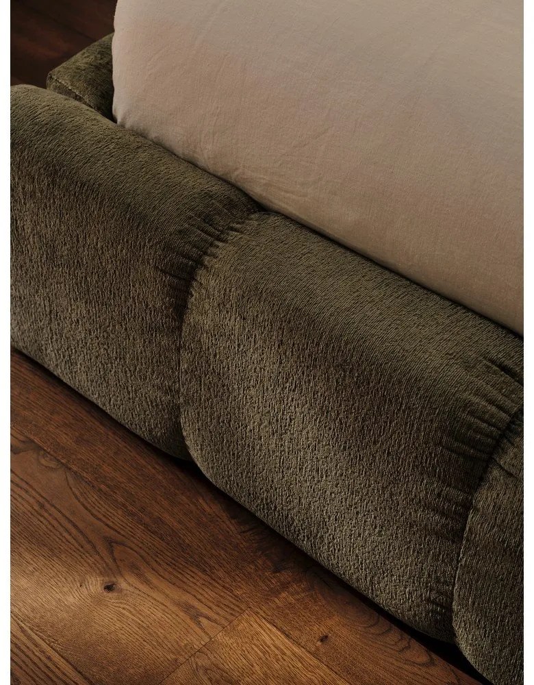 Zielone tapicerowane łóżko dwuosobowe ze schowkiem i stelażem 200x200 cm Lupine – Micadoni Home
