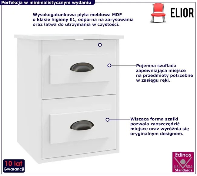 Biała wisząca szafka nocna z szufladami - Topix