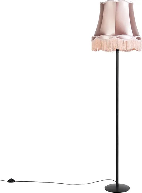 Lampa stojąca retro czarna z abażurem w stylu babci w kolorze różowym 45 cm - Simplo