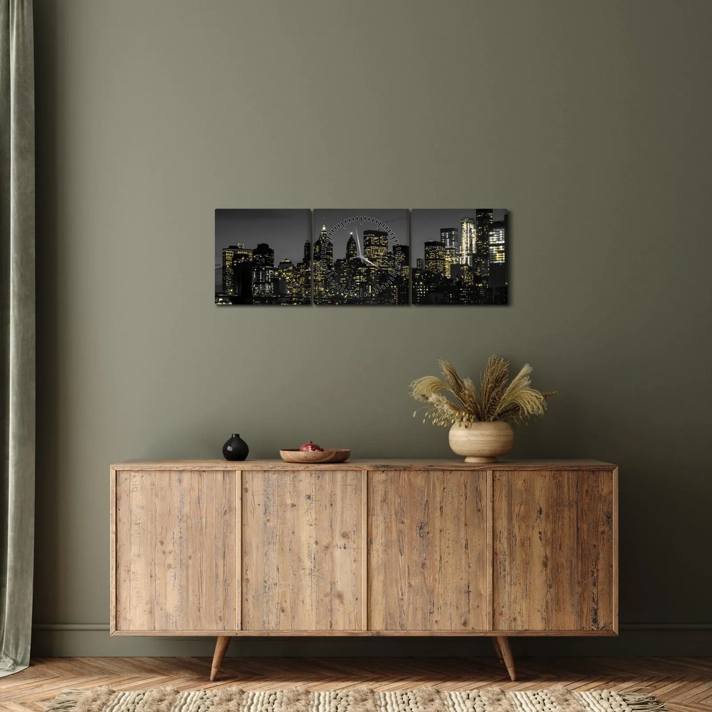 Obraz nocnej metropolii (z zegarem) (90x30 cm)
