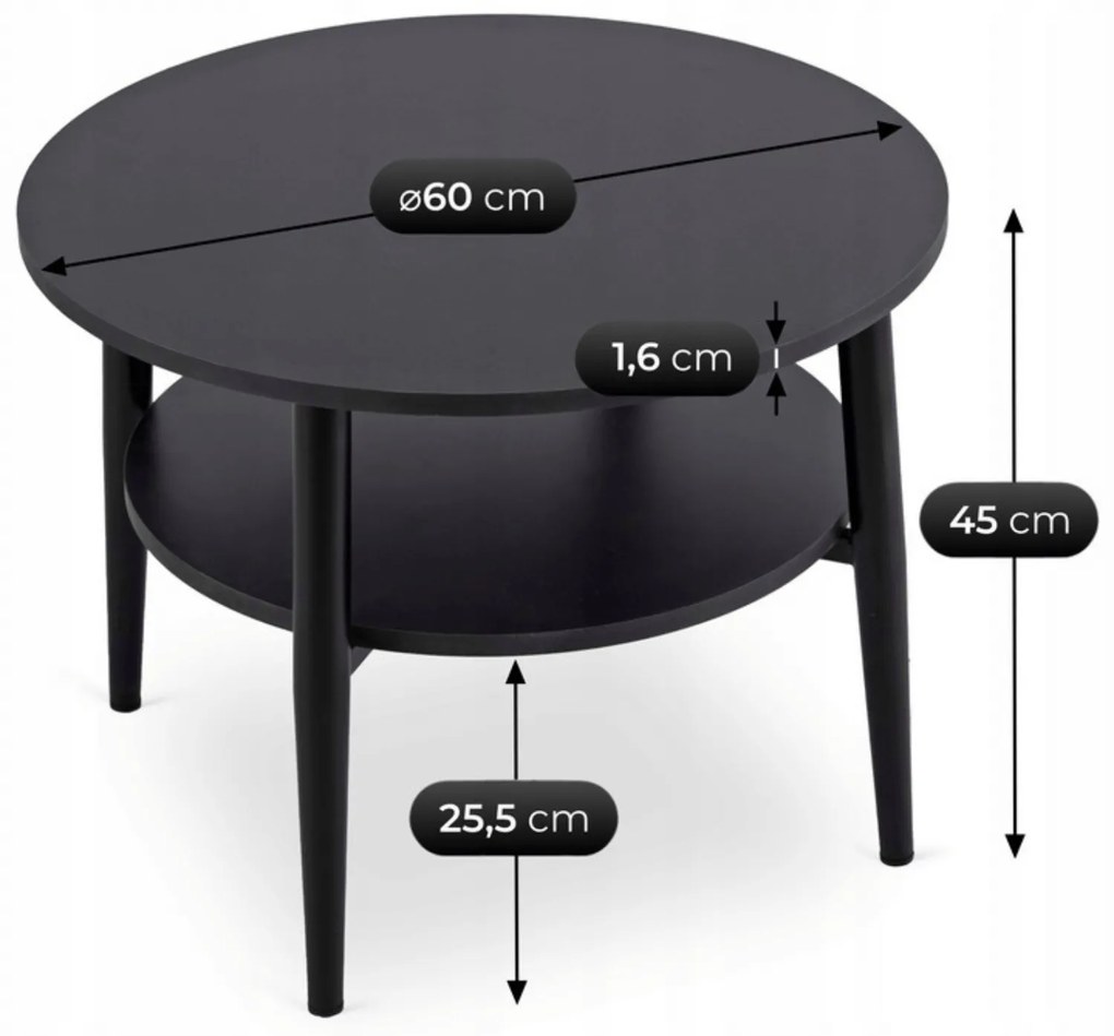 Stolik Kawowy Okrągły PAULO 60 cm Czarny Nowoczesny Loft