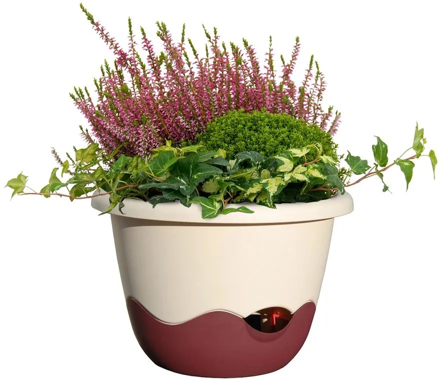 Donica samonawadniająca Mareta 30 kość słoniowa + winny, wisząca, Plastia, śred. 30 cm