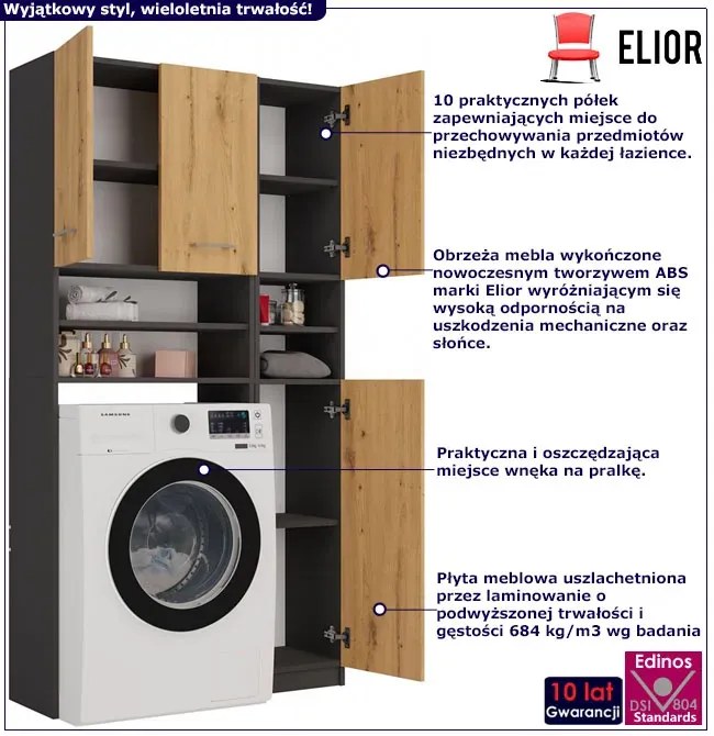 Nowoczesny komplet mebli do łazienki antracyt + dąb artisan P1-H55