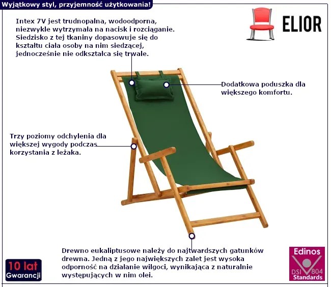 Leżak z poduszką w kolorze zielonym G1-D72