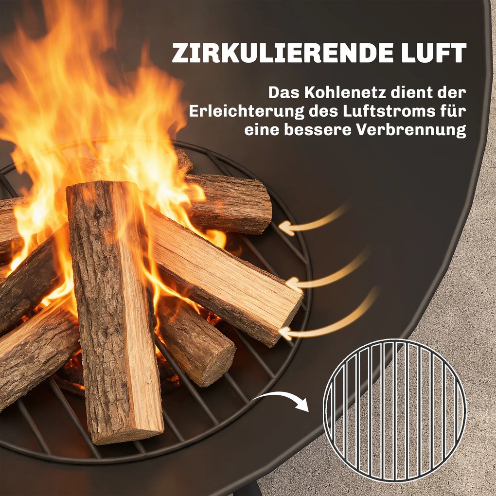 Outsunny Palenisko 60 x 53 x 66cm z regulowaną misą ogniową, pogrzebaczem, siatką węglową i stojakiem, czarne | Aosom PL