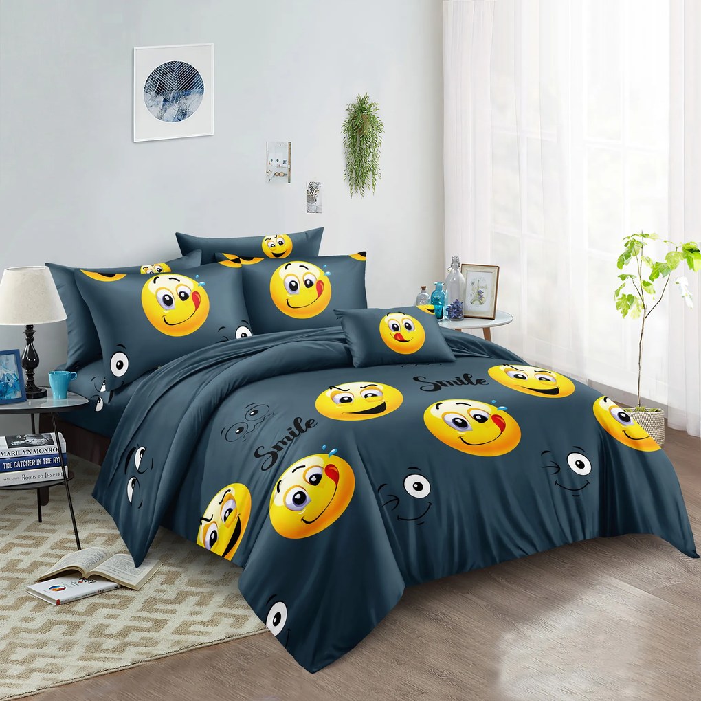 PrzytulneMieszkanie.pl PrzytulneMieszkanie.pl Pościel z mikrofibry MLSNÝ SMAJLÍK szare. Rozmiar pościeli: 2 szt 70 x 90 cm | 200 x 220 cm