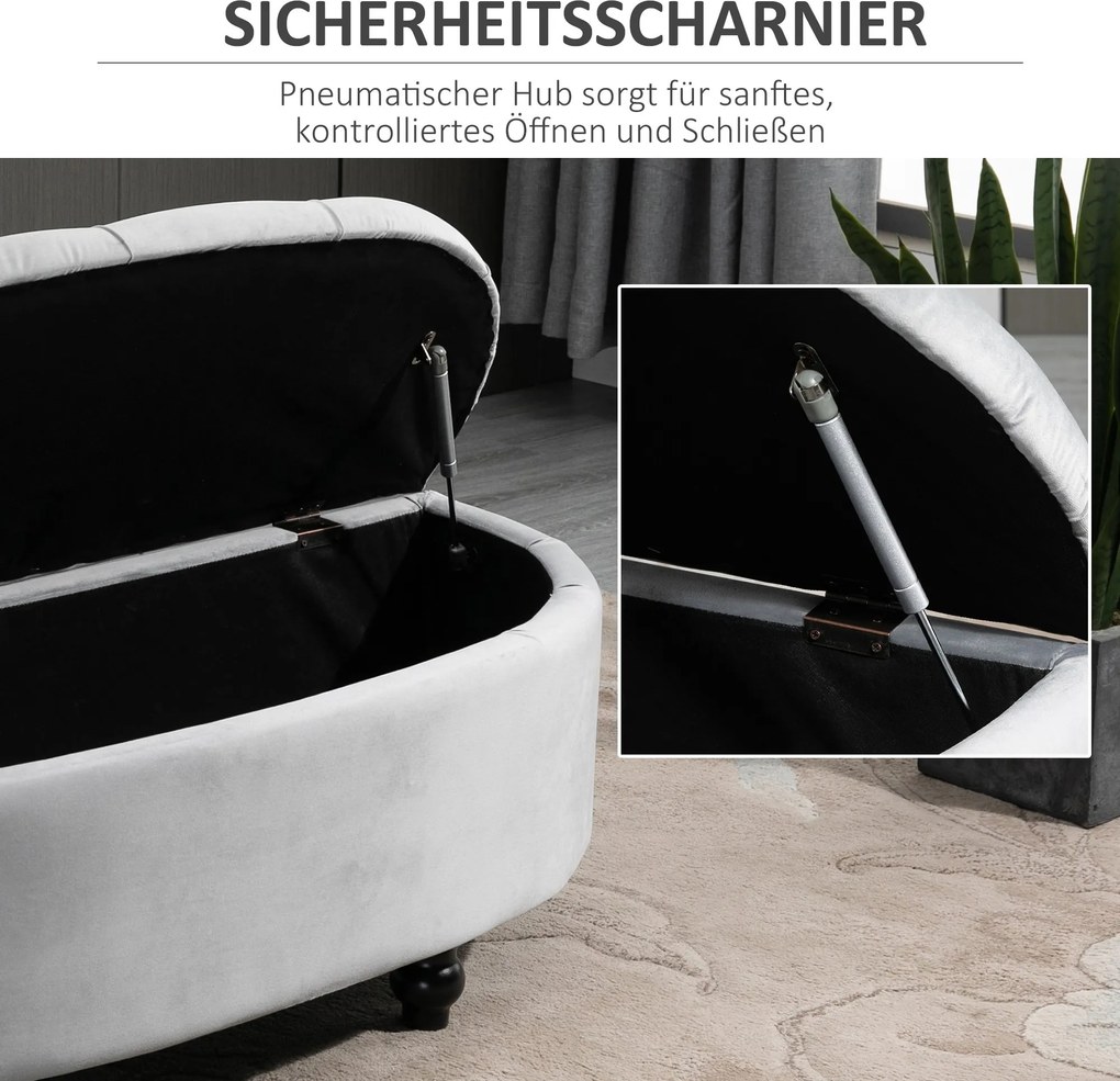 HOMCOM Ławka ze Schowkiem - Aksamitna Szara Skrzynia, Drewno Kauczukowe - Praktyczne Miejsce do Przechowywania