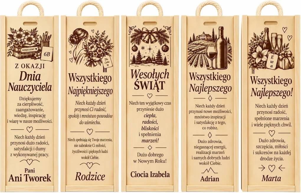 Drewniana skrzynka na wino z grawerem - Erseco
