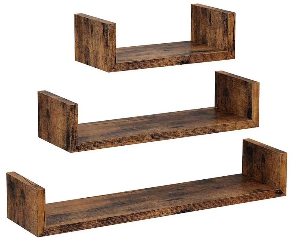 Zestaw 3x półek ściennych SHELFY, brązowy