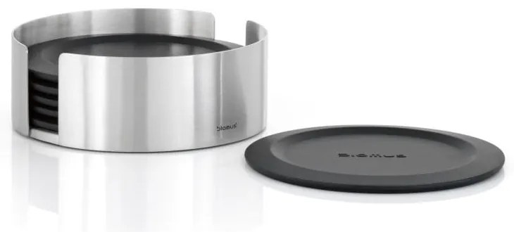 Silikonowe podkładki w czarno-srebrnym kolorze ze stojakiem zestaw 6 szt. Lareto – Blomus