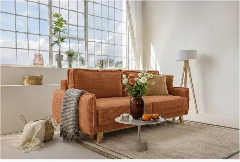 Pomarańczowa sztruksowa rozkładana sofa 218 cm Tori – Bonami Selection