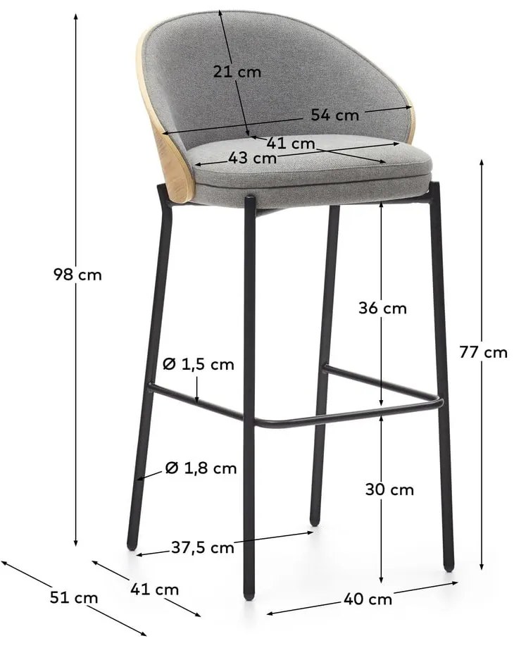 Szaro-naturalny hoker (wysokość siedziska 77 cm) Eamy – Kave Home