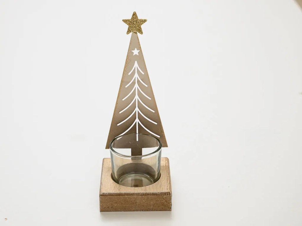 Świąteczny świecznik metalowy CHRISTMAS TREE 18 cm złoty