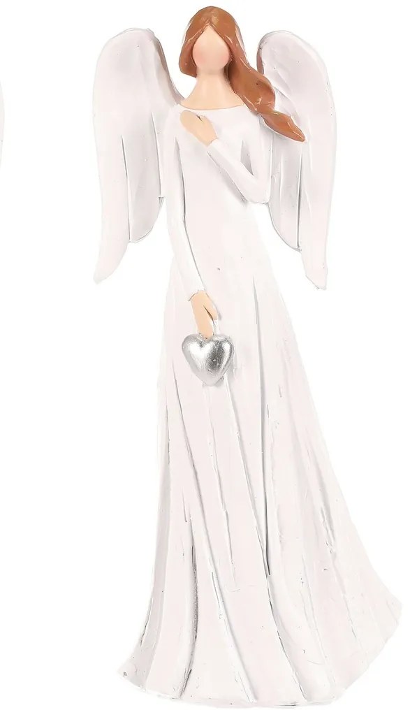 Anioł z sercem w dłoniach, wykonany z poliresinu,20 cm, biały