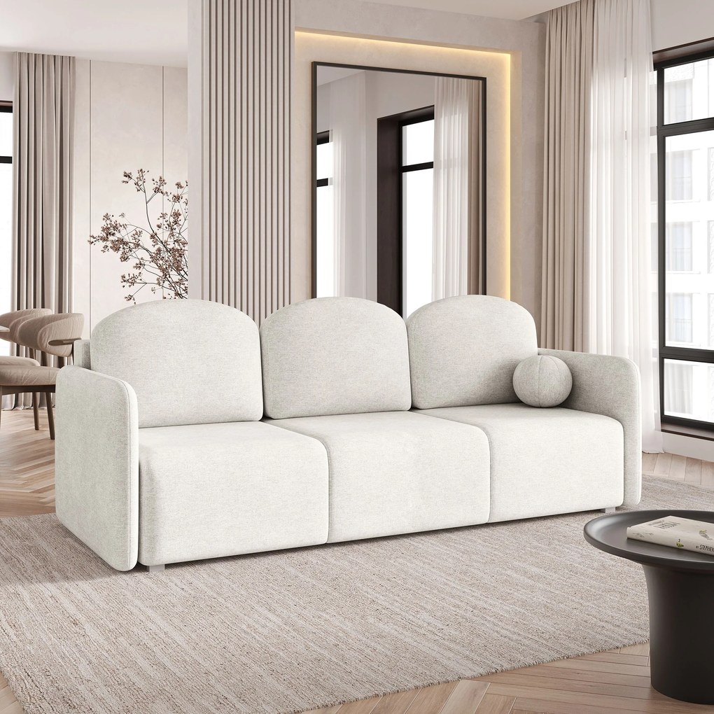 Masseno Sofa SUVI III z funkcją spania i pojemnikiem na pościel, Rozkładana sofa - Kremowy, NEVE 02