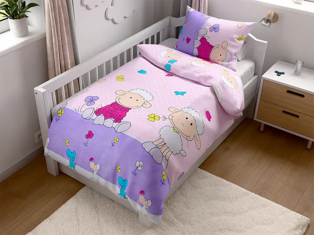 PrzytulneMieszkanie.pl PrzytulneMieszkanie.pl Bawełniana pościel do łóżeczka OWCZKI różowe Rozmiar pościeli: 45 x 65 cm | 90 x 135 cm