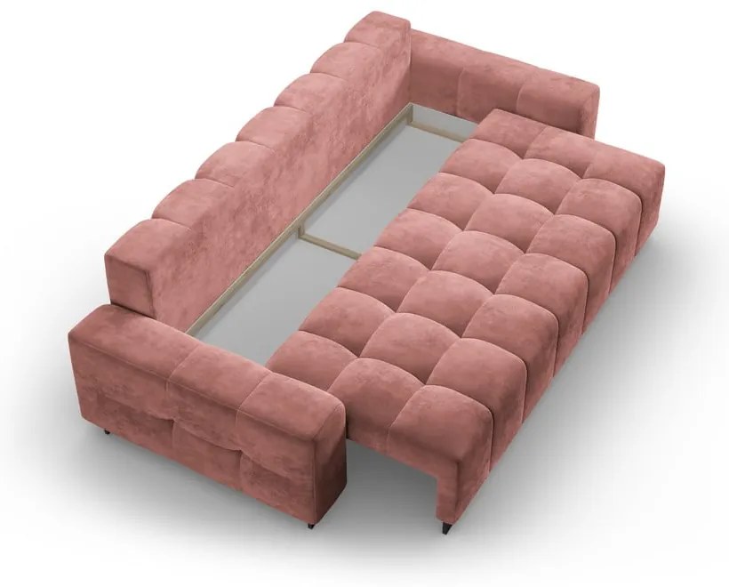 Różowa aksamitna rozkładana sofa ze schowkiem 250 cm Wicklow – Cosmopolitan Design