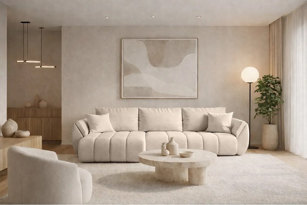 Narożnik z funkcją spania i pojemnikiem TOKYO PREMIUM, tkanina Wind, Beżowy, Lewy