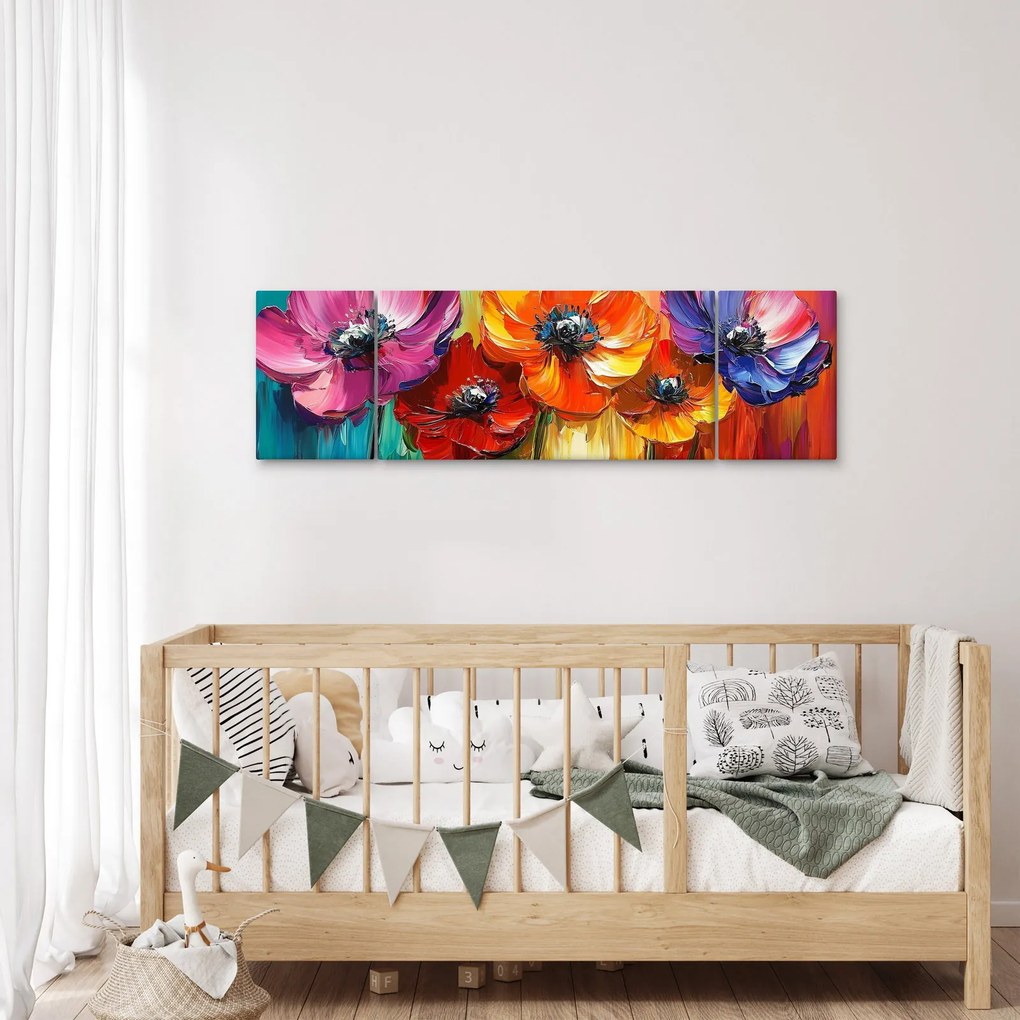 Obraz - Pięć kolorowych kwiatów (170x50 cm)