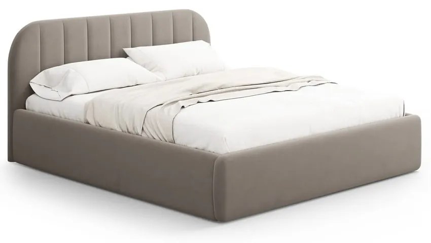 Jasnobrązowe tapicerowane łóżko dwuosobowe ze schowkiem ze stelażem 160x200 cm Juno – Windsor &amp; Co Sofas