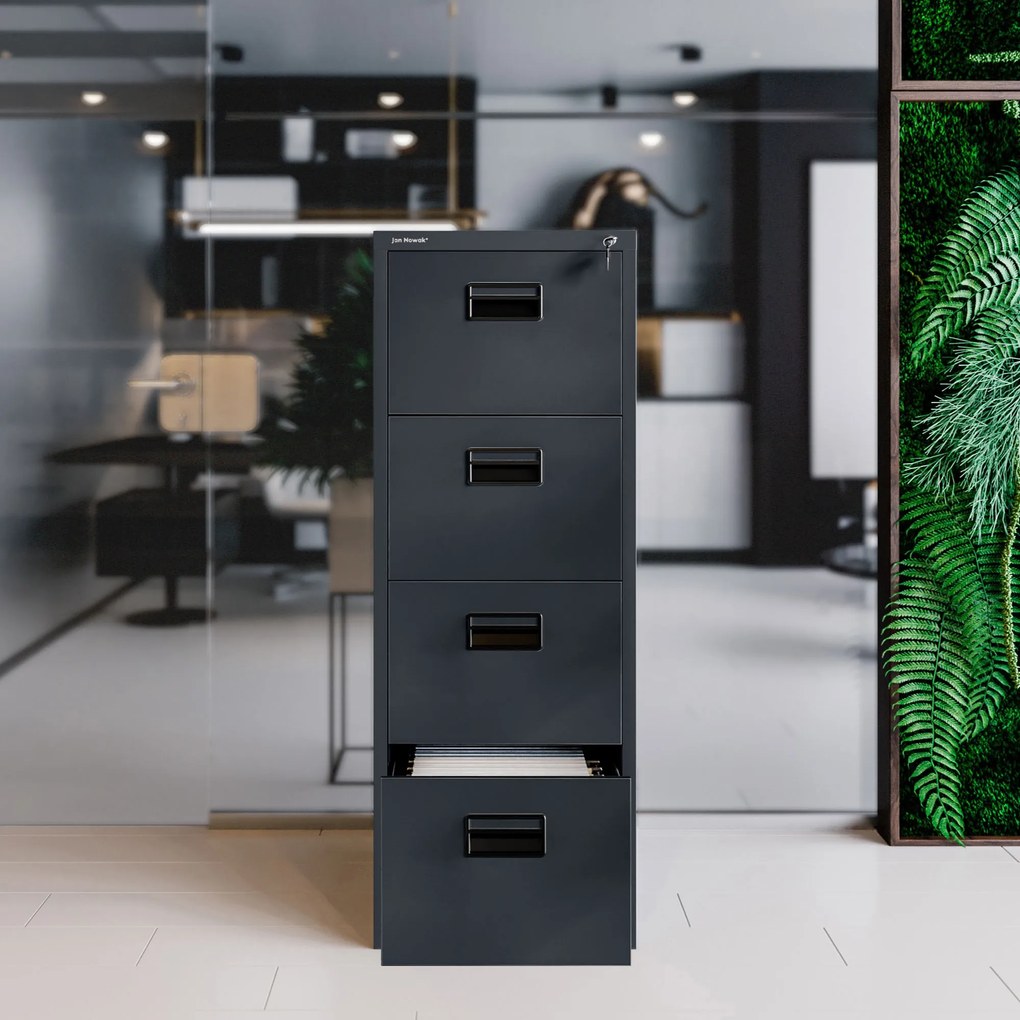 Metalowa szafa kartotekowa SARA V4, 460 x 1320 x 620 mm, antracytowa