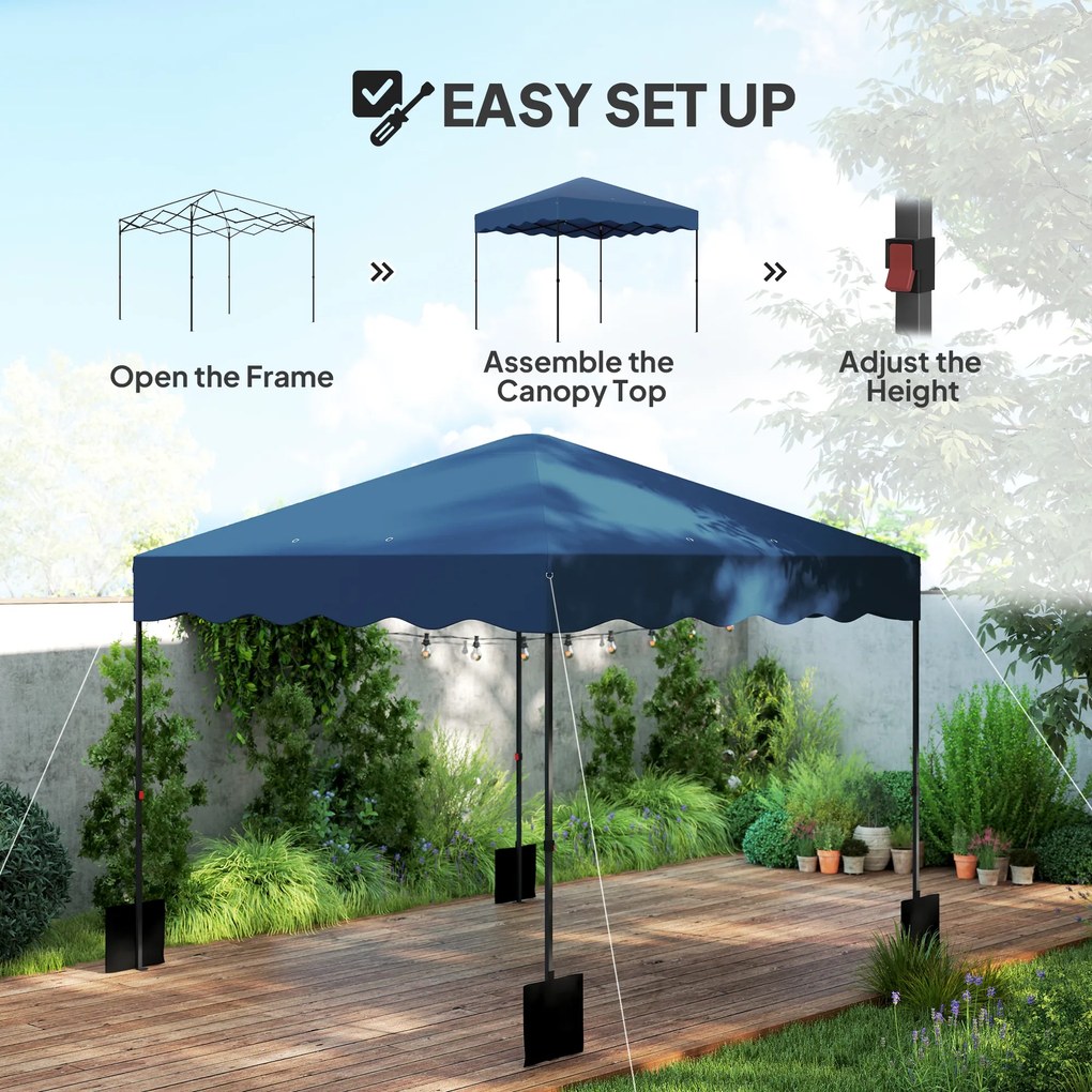 Outsunny 3 x 3 m Pawilon Pop-up, Regulowany na Wysokość, z Torbą na Kółkach, do Ogrodu, Tarasu, Metal, Tkanina, Granatowy