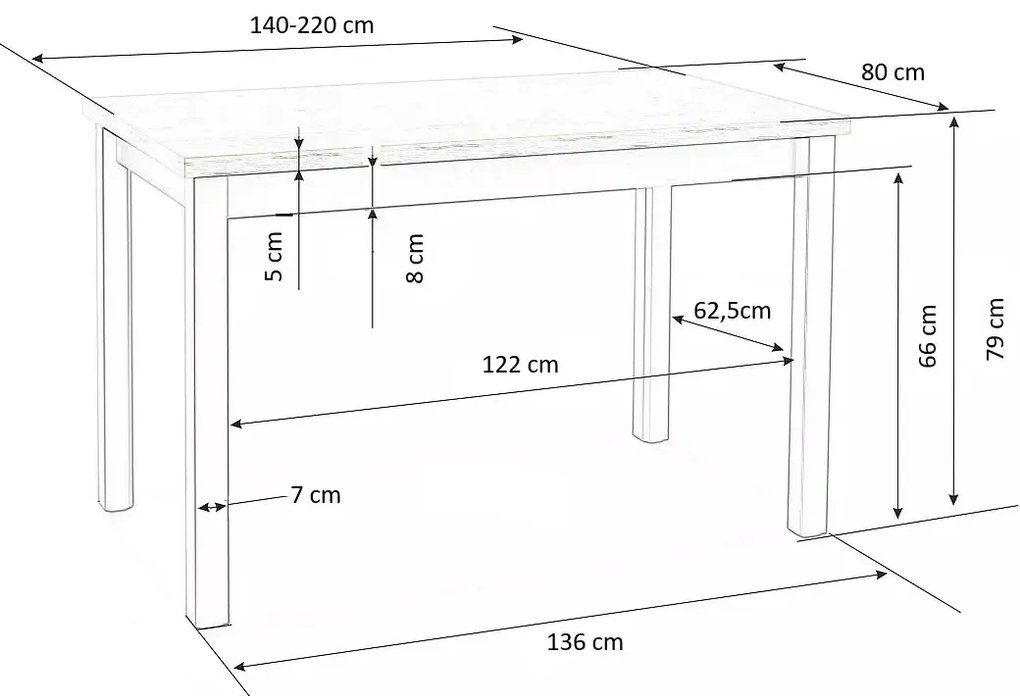 Stół TIAGO 2 140(220)x80 dąb craft rozkładany HALMAR