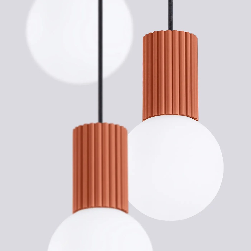 Lampa wisząca HALO 3P ochra czerwona ryflowana SOLLUX  LIGHTING