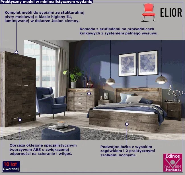 Komplet mebli do sypialni w dekorze jesion ciemny - Filin 5C