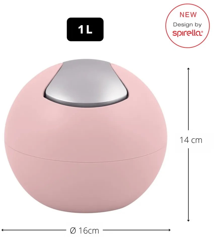 Różowy plastikowy kosz na śmieci 1 l Bowl Matt – Spirella