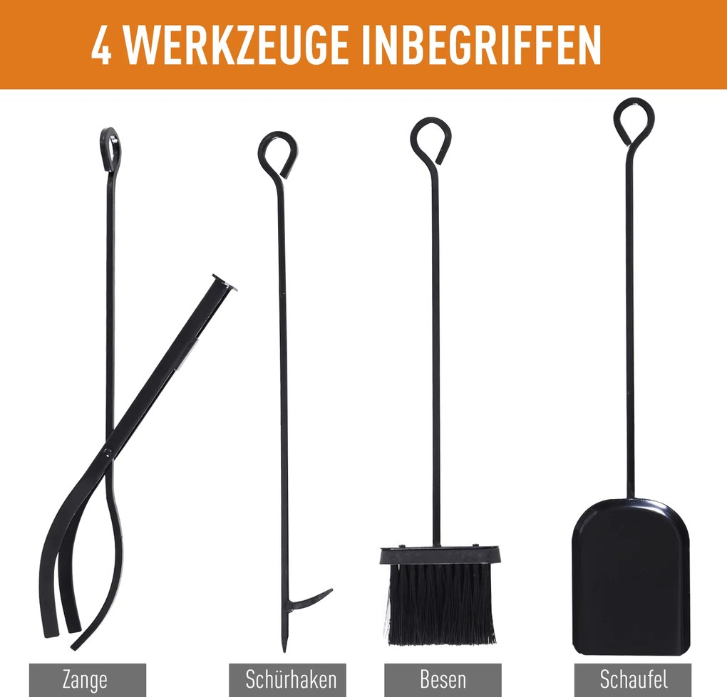 Stojak na drewno kominkowe HOMCOM z akcesoriami, regał na drewno, podstawka na drewno kominkowe, narzędzia kominkowe, Stal Czarny 75 x 30 x 60 cm